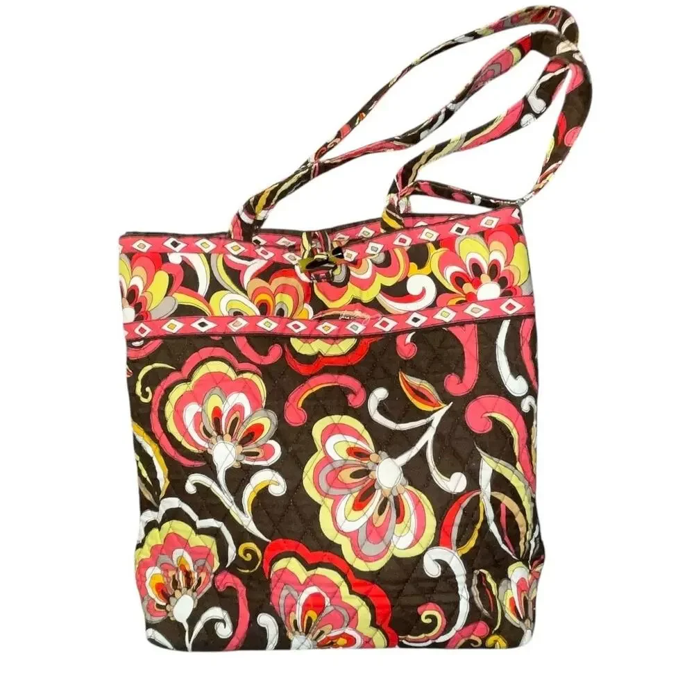 Vera Bradley Retired Puccini Floral Tote Shoulder Bag Purse Toggle Brown Orange